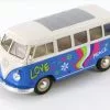 1963 Volkswagen Classical T1 Bus W/ Love/Peace Decals, Light Blue - Welly 22095A1, 1/24 Diecast Car