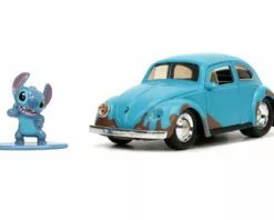 Volkswagen Beetle (Weathered) & Stitch Figure, Blue - Jada Toys 33251 - 1/32 Scale Diecast Car