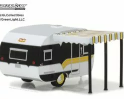 1959 Catolac Deville Travel Trailer, White & Black - Greenlight 34030B - 1/64 Scale Diecast Car