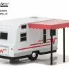 1965 Winnebago 216 Travel Trailer, White W/ Red - Greenlight 34030C - 1/64 Scale Diecast Car