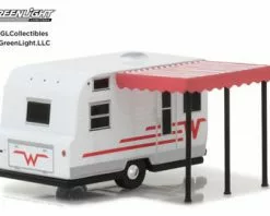 1965 Winnebago 216 Travel Trailer, White W/ Red - Greenlight 34030C - 1/64 Scale Diecast Car