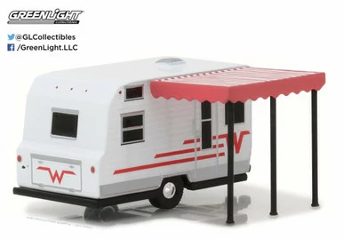 1965 Winnebago 216 Travel Trailer, White W/ Red - Greenlight 34030C - 1/64 Scale Diecast Car