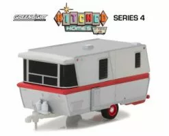 1959 Holiday House Travel Trailer, Silver With Red - Greenlight 34040A/48 - 1/64 Scale Diecast Car
