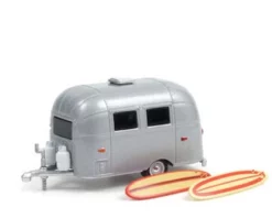 Airstream 16' Bambi With Surfboards, Aluminum Silver - Greenlight 34110F - 1/64 Scale Diecast Car