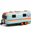 1971 Airstream Double-Axle Land Yacht Safari Custom Travel Trailer, Light Blue /Orange - Greenlight 34120B - 1/64 Scale Diecast Car