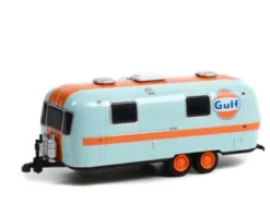 1971 Airstream Double-Axle Land Yacht Safari Custom Travel Trailer, Light Blue /Orange - Greenlight 34120B - 1/64 Scale Diecast Car