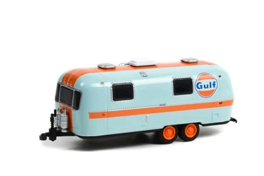 1971 Airstream Double-Axle Land Yacht Safari Custom Travel Trailer, Light Blue /Orange - Greenlight 34120B - 1/64 Scale Diecast Car