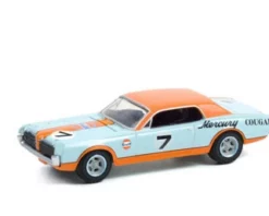 Gulf Racing 1967 Mercury Cougar XR7 Trans Am T/A Racer #7, Light Blue And Orange - Greenlight 41130B/48 - 1/64 Scale Diecast Model Toy Car