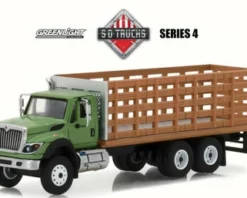 2018 International WorkStar Platform Stake Truck, Green/Brown - Greenlight 45040B, 1/64 Diecast Car