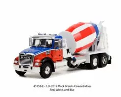 2019 Mack Granite Cement Mixer, Blue /Red And White - Greenlight 45150C - 1/64 Scale Diecast Car