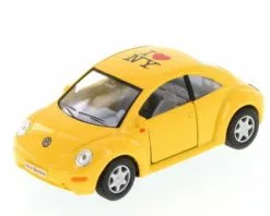 I Love New York Volkswagen New Beetle Hard Top, Yellow - Kinsmart 5028W-ILNY - 1/32 Diecast Car