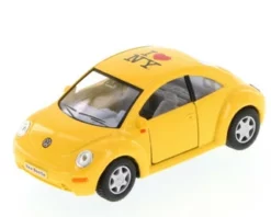 I Love New York Volkswagen New Beetle Hard Top, Yellow - Kinsmart 5028D-ILNY - 1/32 Scale Diecast Model Toy Car