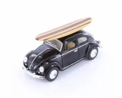 1967 Volkswagen Classic Beetle W/ Surfboard, Black - Kinsmart 5057DS1 - 1/32 Scale Diecast Car