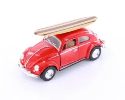 1967 Volkswagen Classic Beetle W/ Surfboard, Red - Kinsmart 5057DS1 - 1/32 Scale Diecast Car
