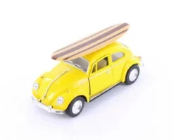 1967 Volkswagen Classic Beetle W/ Surfboard, Yellow - Kinsmart 5057DS1 - 1/32 Scale Diecast Car