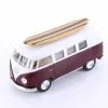 1962 Volkswagen Classic Bus W/ Surfboard, Burgundy - Kinsmart 5060DS1 - 1/32 Scale Diecast Car