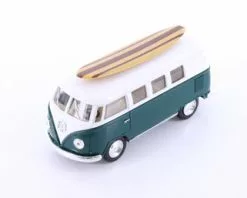 1962 Volkswagen Classic Bus W/ Surfboard, Green - Kinsmart 5060DS1 - 1/32 Scale Diecast Car