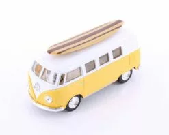 1962 Volkswagen Classic Bus W/ Surfboard, Yellow - Kinsmart 5060DS1 - 1/32 Scale Diecast Car