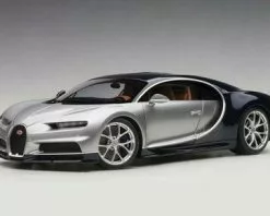 2017 Bugatti Chiron, Argent Silver And Atlantic Blue - AUTOart 70992 - 1/18 Scale Diecast Model Toy Car