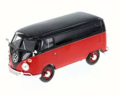 Volkswagen Type 2 Delivery Bus, Red & Black - Motor Max 79342W - 1/24 Scale Diecast Model Toy Car