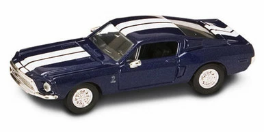 Lucky Road Signature 1968 Shelby GT 500-KR, Blue W/ Stripes - Yatming 94214 - 1/43 Scale Diecast Model Toy Car