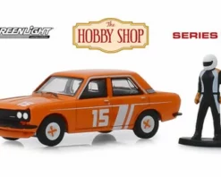 1970 Datsun 510 4-Door Sedan With Race Car Driver, Orange - Greenlight 97070D/48 - 1/64 Diecast Car