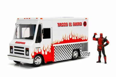 Jada Toys Taco Truck With Deadpool Figure, Deadpool - Jada 99730 - 1/24 Scale Diecast Model Toy Car