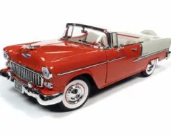 1955 Chevy Bel Air Convertible, Gypsy Red And India IvoryÂ  - Auto World AMM1265 - 1/18 Diecast Car