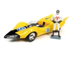 Speed Racer Shooting Star #9 With Speed X Figure, Yellow - Auto World AWSS125 - 1/18 Diecast Car