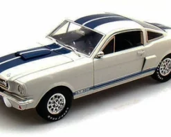 Shelby Collectibles 1966 Shelby GT350, White W/ Blue Stripes - Shelby SC160 - 1/18 Scale Diecast Model Toy Car