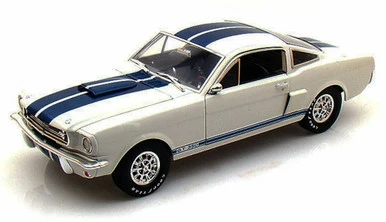 Shelby Collectibles 1966 Shelby GT350, White W/ Blue Stripes - Shelby SC160 - 1/18 Scale Diecast Model Toy Car
