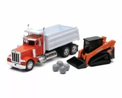 Peterbilt 379 Dump Truck W/ Kubota Compact Loader, Orange - New Ray SS-33383 - 1/32 Scale Model
